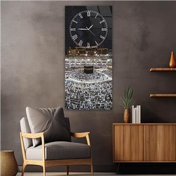 Vertical Religious Themed Glass Wall Art with Clock at the Top  023