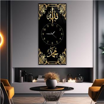 Vertical Religious Themed Glass Wall Art with Clock at the Center 004