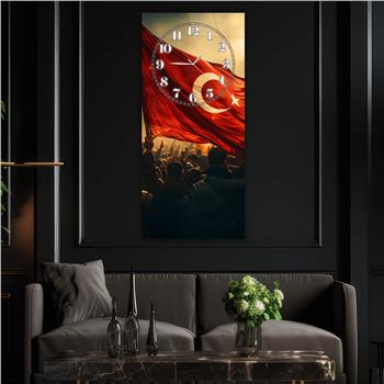 Vertical National Themed Glass Wall Art with Clock at the Top 045