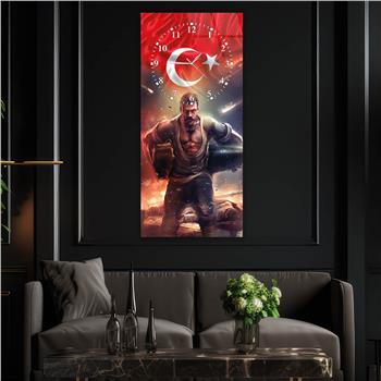 Vertical National Themed Glass Wall Art with Clock at the Top 001