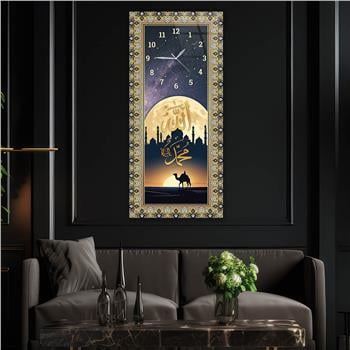 Vertical Religious Themed Glass Wall Art with Clock at the Top  043
