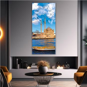 Vertical Religious Themed Glass Wall Art with Clock at the Top  007