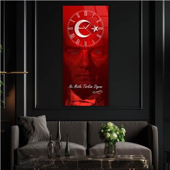 Vertical National Themed Glass Wall Art with Clock at the Top 027