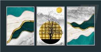 Aluminum Framed 3-Piece MDF Wall Art Set with Art Theme 0054