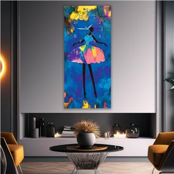 Vertical Art Themed Glass Wall Art with Clock at the Top 058