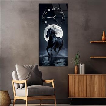 Dikey Üstten Saatli Sanat Temalı Cam Tablo 102