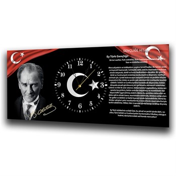 Horizontal bedrucktes Glas mit Nationenthema und einer Uhr in der Mitte 009