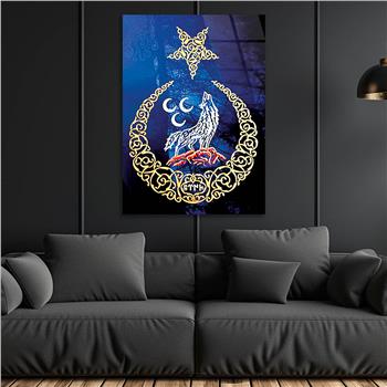 Moon and Star, Three Crescent Wolf Tempered Glass Wall Art 