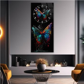 Vertical Art Themed Glass Wall Art with Clock at the Top 031