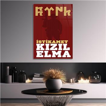Glass Wall Art with Red Apple Inscription