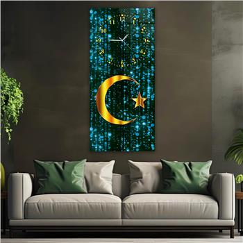 Vertical National Themed Glass Wall Art with Clock at the Top 018