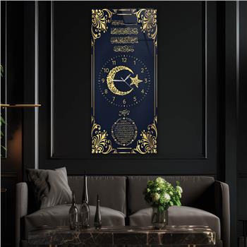 Vertical Religious Themed Glass Wall Art with Clock at the Center 021