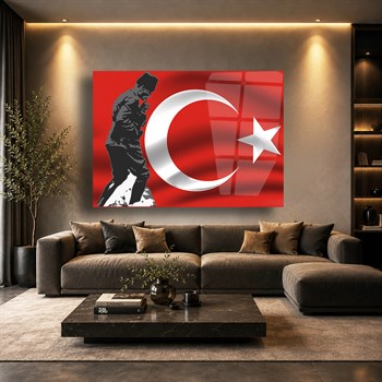 Mustafa Kemal Atatürk ve Türk Bayrağı Cam Tablo