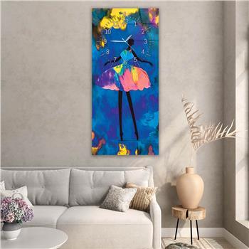 Vertical Art Themed Glass Wall Art with Clock at the Top 058
