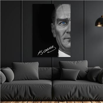 Mustafa Kemal Atatürk, His Blue Eyes and Signature Glass Wall Art