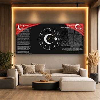 Milli Ruh | İstiklal Marşı ve Gençliğe Hitabe Saatli Cam Tablo