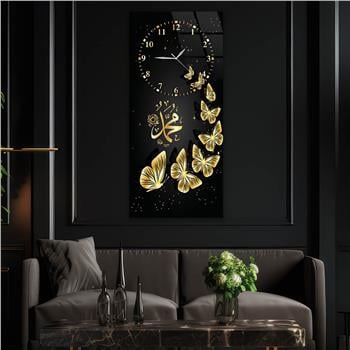 Vertical Religious Themed Glass Wall Art with Clock at the Top  008