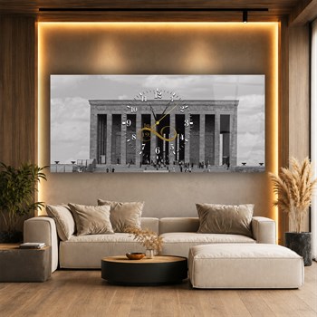 Anıtkabir ve Sonsuz 1881-1938 Yazılı Yatay Ortadan Saatli  Vatan Temalı Cam Tablo 059