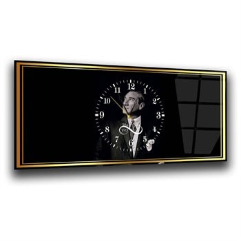 Siyah Gold Atatürk Saatli Cam Tablo