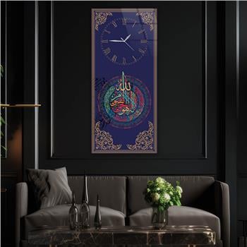 Vertical Religious Themed Glass Wall Art with Clock at the Top  034