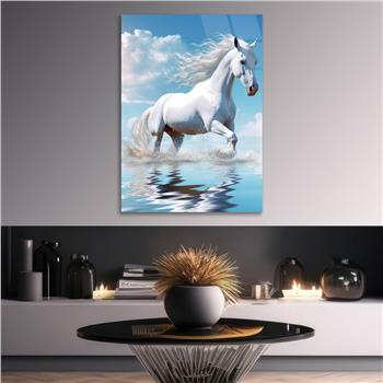 A White Horse Running in WaterVertical Tempered Glasss Wall Arts Natured-Themed226