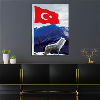 Turkish Flag and Wolf Tempered Glass Wall Art 