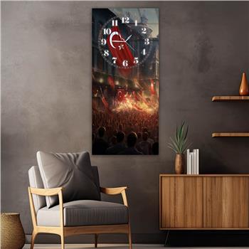Vertical National Themed Glass Wall Art with Clock at the Top 046