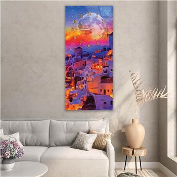 Vertical Art Themed Glass Wall Art with Clock at the Top 051