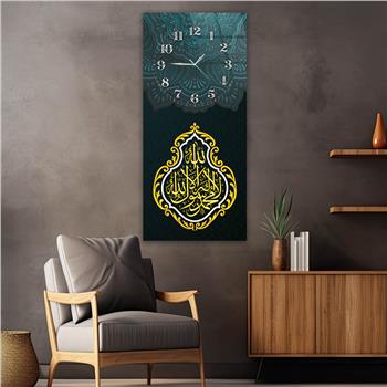 Vertical Religious Themed Glass Wall Art with Clock at the Top  057