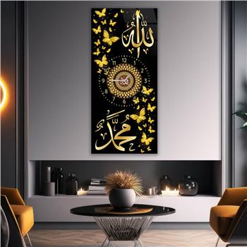 Vertical Religious Themed Glass Wall Art with Clock at the Center 013