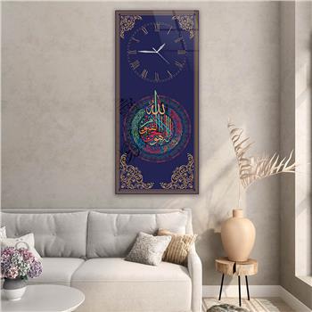Vertical Religious Themed Glass Wall Art with Clock at the Top  034