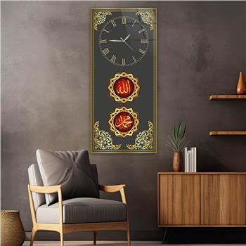 Vertical Religious Themed Glass Wall Art with Clock at the Top  032