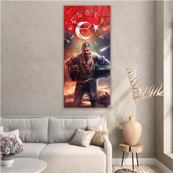 Vertical National Themed Glass Wall Art with Clock at the Top 001