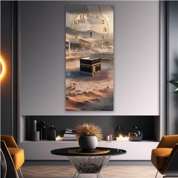 Vertical Religious Themed Glass Wall Art with Clock at the Top  056