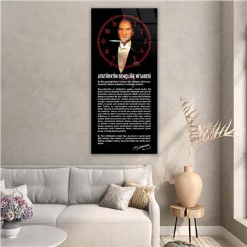 Vertical National Themed Glass Wall Art with Clock at the Top 025