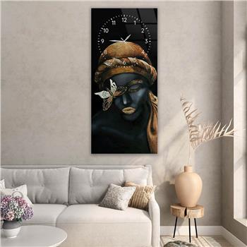 Vertical Art Themed Glass Wall Art with Clock at the Top 035