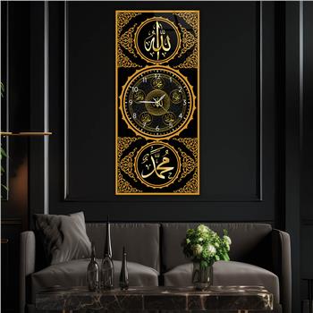 Vertical Religious Themed Glass Wall Art with Clock at the Center 017