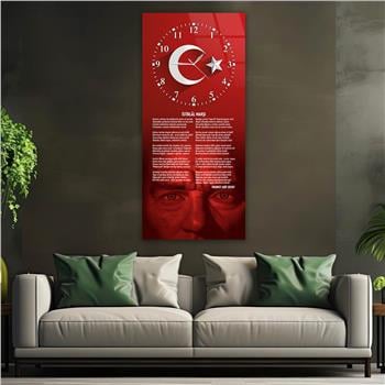 Vertical National Themed Glass Wall Art with Clock at the Top 026