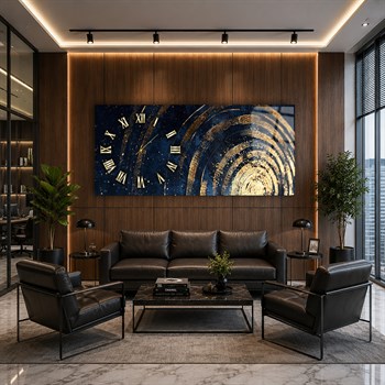 Yatay Saatli Yandan Sanat Temalı Cam Tablo 375