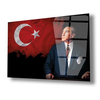 Türk Bayraklı Mustafa Kemal Atatürk Cam Tablo