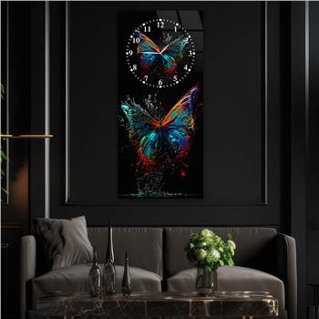 Vertical Art Themed Glass Wall Art with Clock at the Top 031