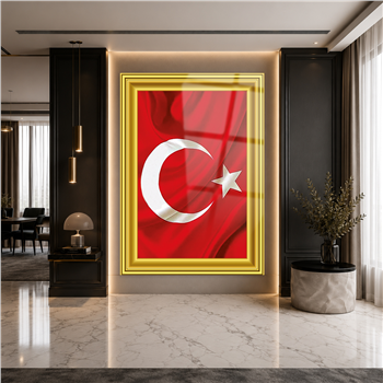 ÇERÇEVE GÖRSELLİ TÜRK BAYRAĞI CAM TABLO  