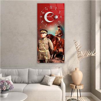 Vertical National Themed Glass Wall Art with Clock at the Top 022