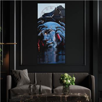 Vertical Art Themed Glass Wall Art with Clock at the Top 066