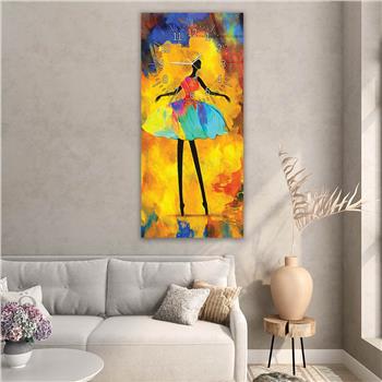 Vertical Art Themed Glass Wall Art with Clock at the Top 057