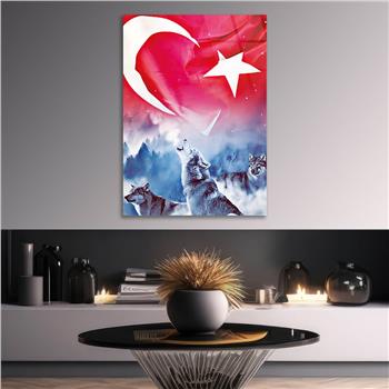 Turkish Flag and Wolf Tempered Glass Wall Art 