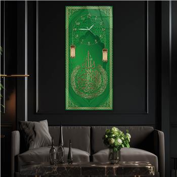 Vertical Religious Themed Glass Wall Art with Clock at the Top  049