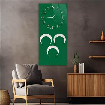 Vertical National Themed Glass Wall Art with Clock at the Top 040