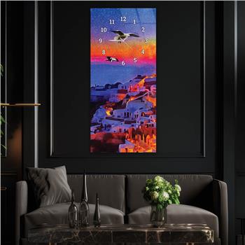 Vertical Art Themed Glass Wall Art with Clock at the Top 050