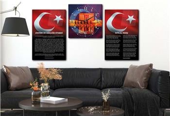 Atatürk and Independence March Glass Wall Art Set with Clock